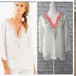 🩵💞Lilly Pulitzer NWOT 💞🩵 Amelia Linen embroidered beaded tunic. M.